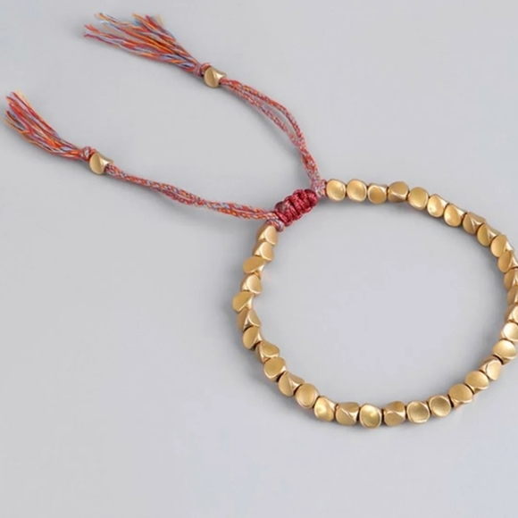 🌟 🕉 Tibetan Buddhist Copper Beaded Rope Bracelet - Picture 3 of 6